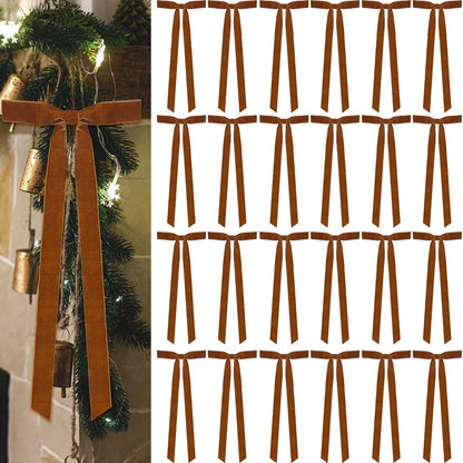 Dcocdeely 24 Pcs Khaki Velvet Christmas Bows 16x6 Inch Rustic Decor