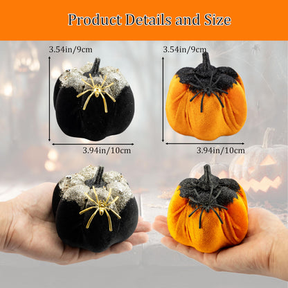 Generic Velvet Halloween Pumpkin Decor 4PCS Black Orange 3.94x3.54in