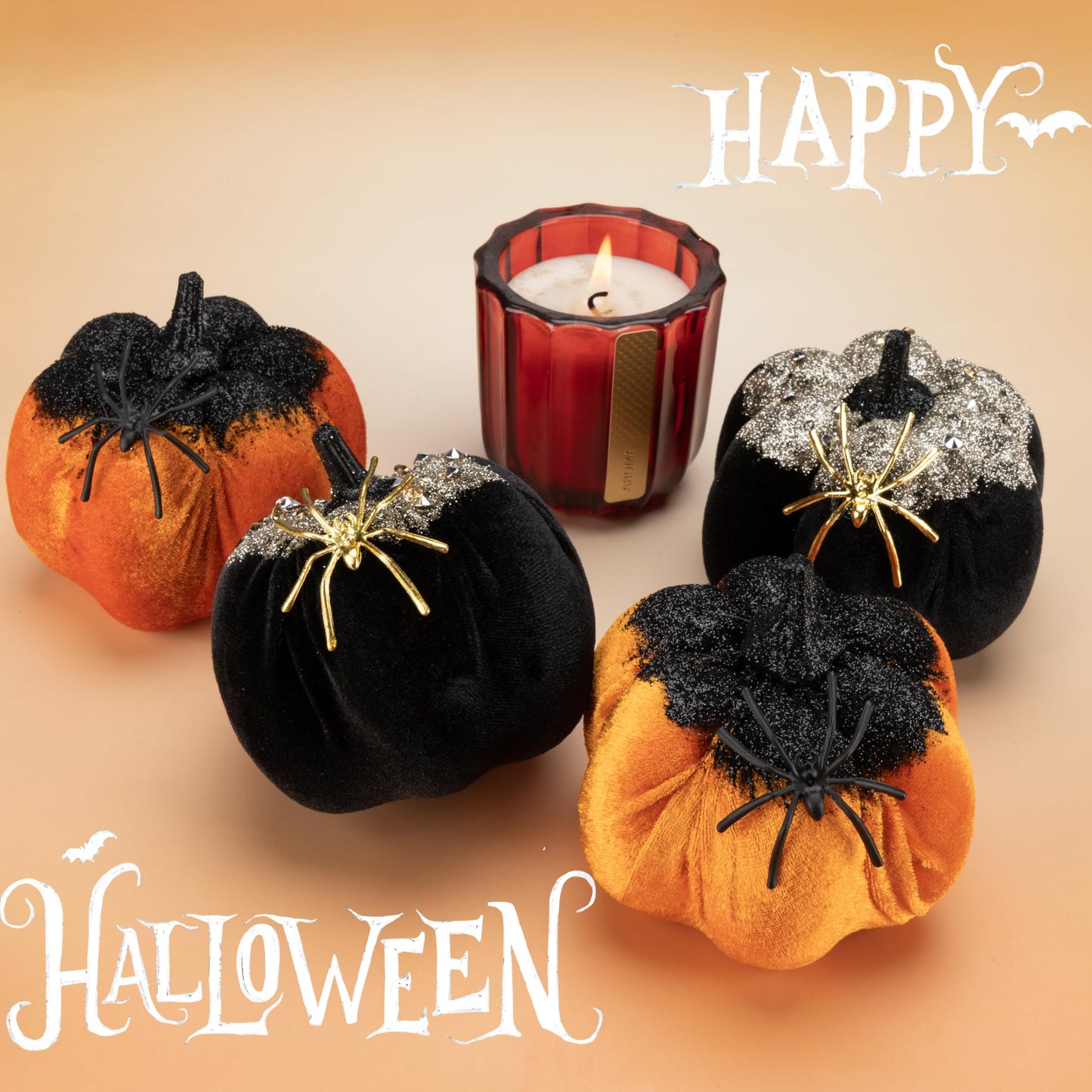 Generic Velvet Halloween Pumpkin Decor 4PCS Black Orange 3.94x3.54in