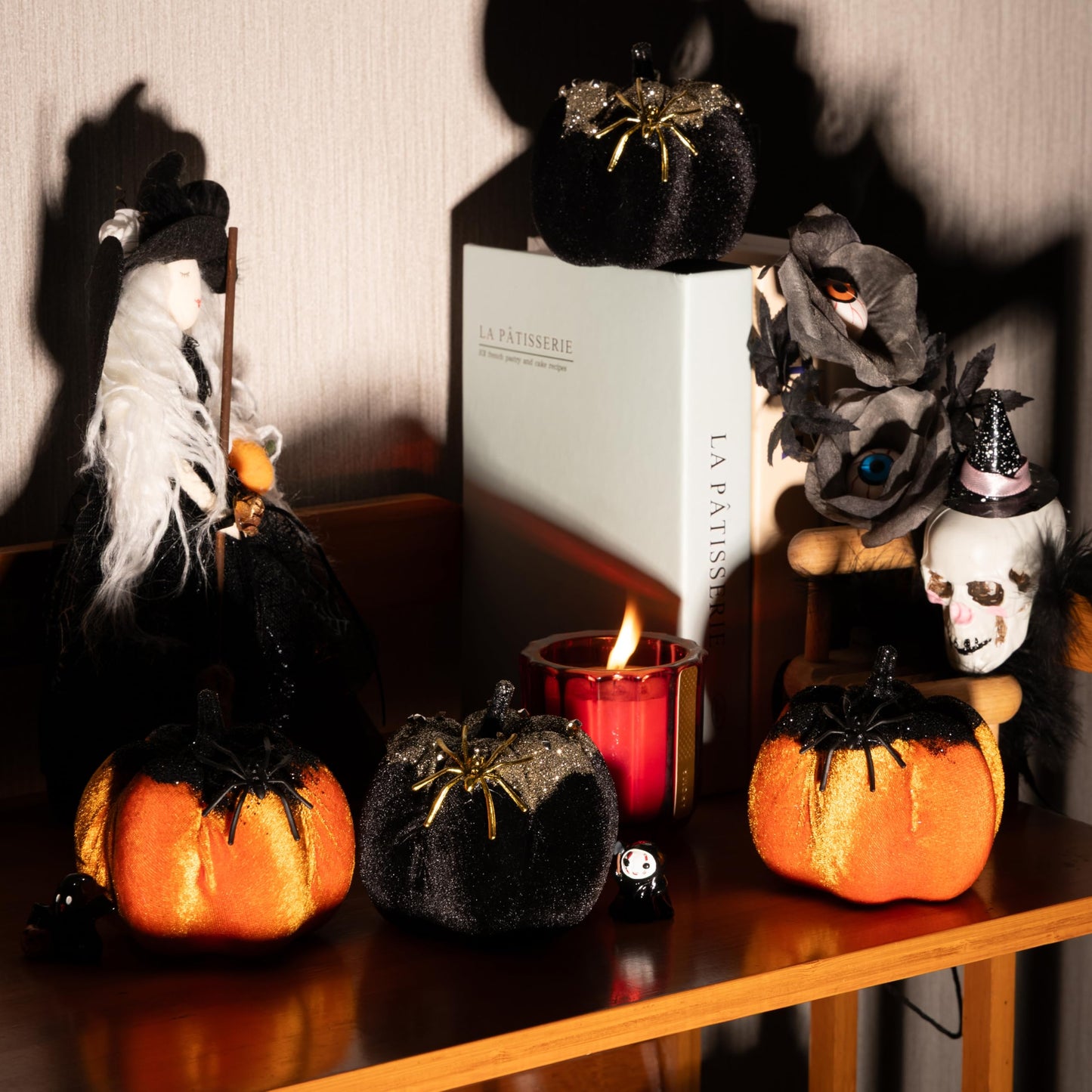 Generic Velvet Halloween Pumpkin Decor 4PCS Black Orange 3.94x3.54in