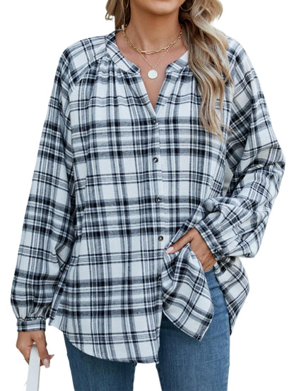 INFITTY Women's Long Sleeve Plaid Flannel Shirt Jacket White Size S