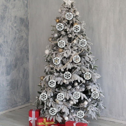 Shimeyao 12 Pcs Christmas Metal Snowflake Ornaments Hollow Disc Grey
