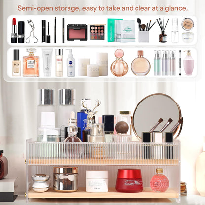 KAOTGOT Pine Wood Acrylic Makeup Organizer with Brush & Lipstick Holder
