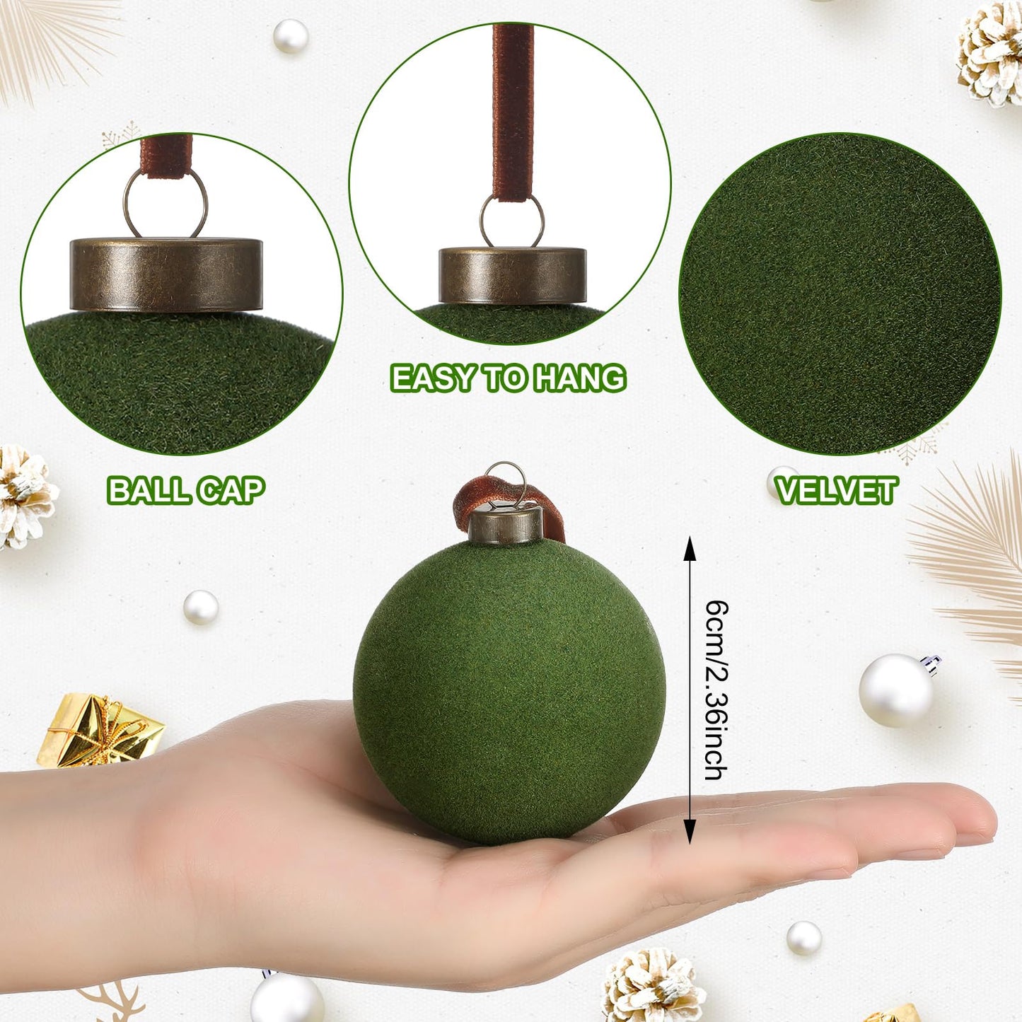 Sotiff Christmas Tree Decorations Velvet Balls 2.4 Inch 12 Pcs Multicolor
