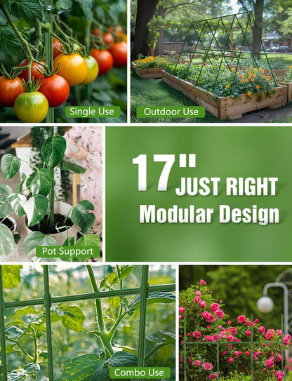 Joyhalo 20 Pack 17in Modular Garden Trellis Kit Green for Tomatoes Grapes