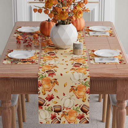 XCHI Fall Football Pumpkin Maple Leaves Table Runner Colored 13x108 Inch