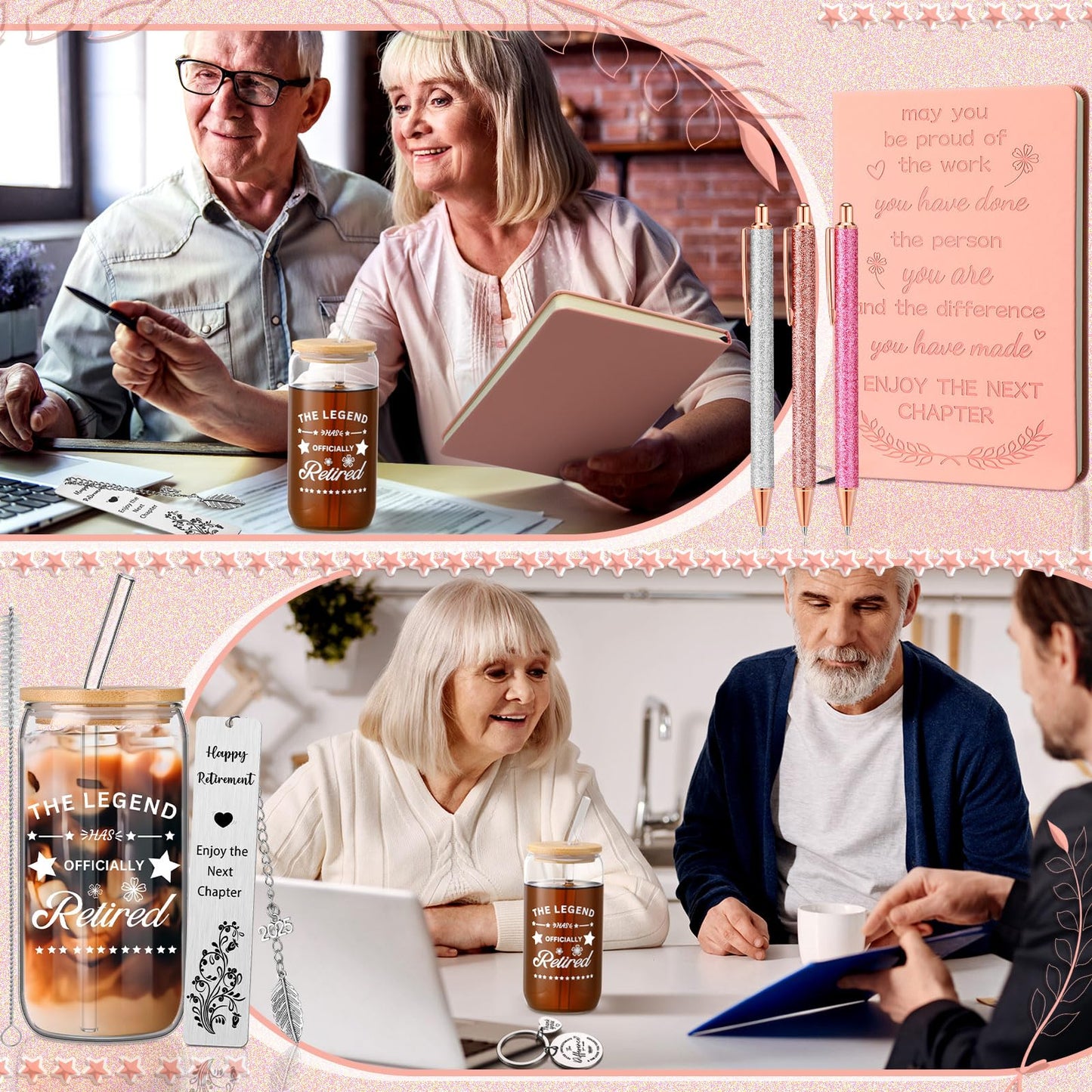 Kosiz 7 Pcs Retirement Gifts Set 2025 Glass Cup Leather Notepad Black