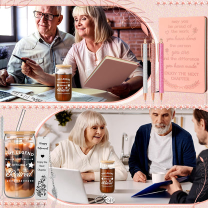 Kosiz 7 Pcs Retirement Gifts Set 2025 Glass Cup Leather Notepad Black