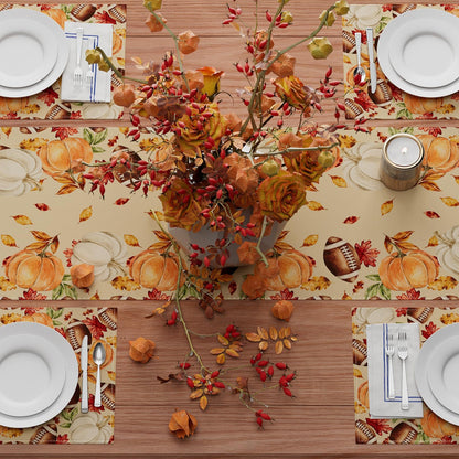 XCHI Fall Football Pumpkin Maple Leaves Table Runner Colored 13x108 Inch