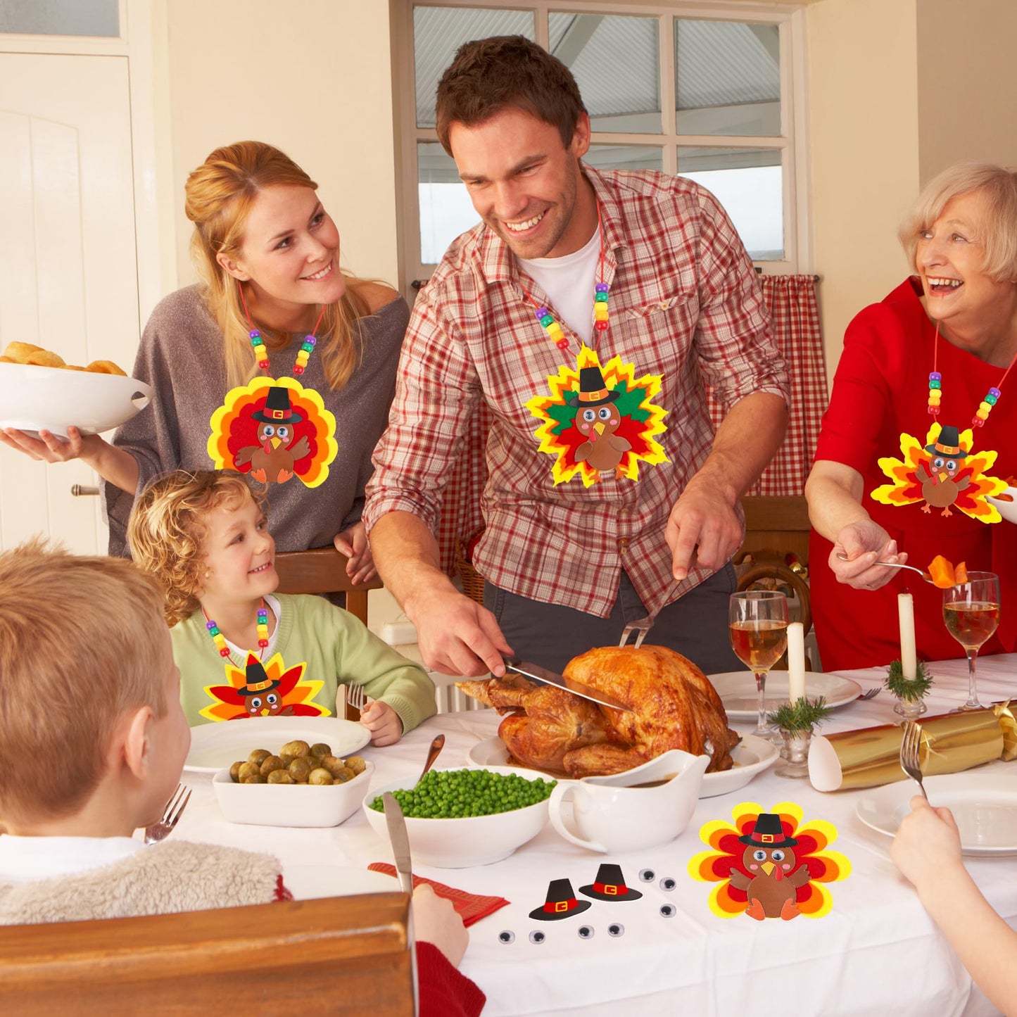 Huyamap Thanksgiving Turkey Necklace Craft Kits 24 Pack Colorful Style 1