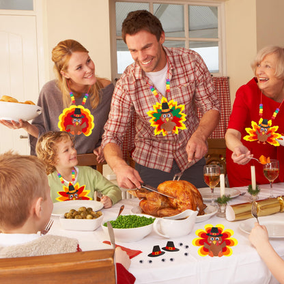 Huyamap Thanksgiving Turkey Necklace Craft Kits 24 Pack Colorful Style 1