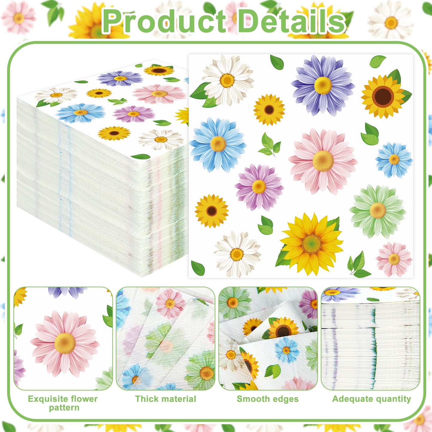 Maniaacer 100 PCS Spring Floral Cocktail Napkins 3-Ply Colorful Paper