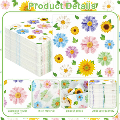 Maniaacer 100 PCS Spring Floral Cocktail Napkins 3-Ply Colorful Paper