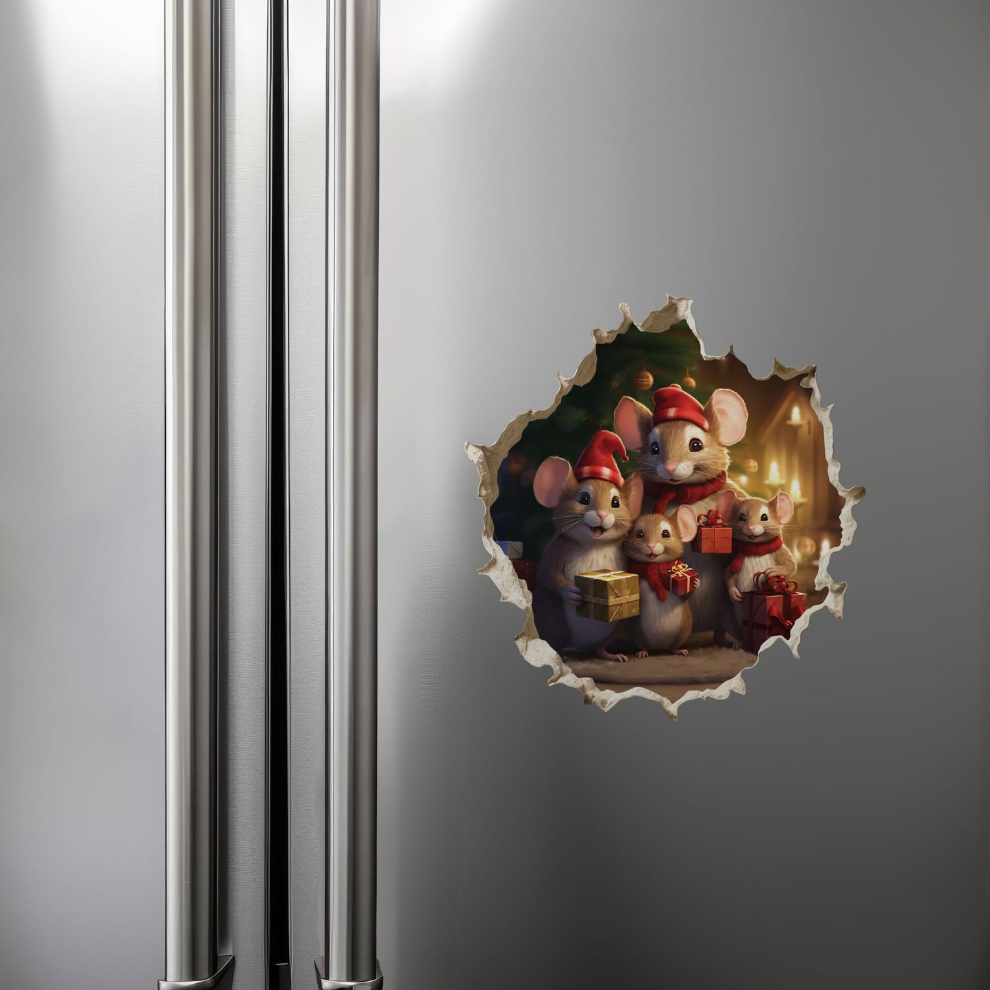 My Wonderful Walls Christmas Family Mouse Hole Decal 3D Effect 5x5 Multi