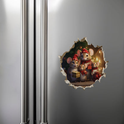 My Wonderful Walls Christmas Family Mouse Hole Decal 3D Effect 5x5 Multi