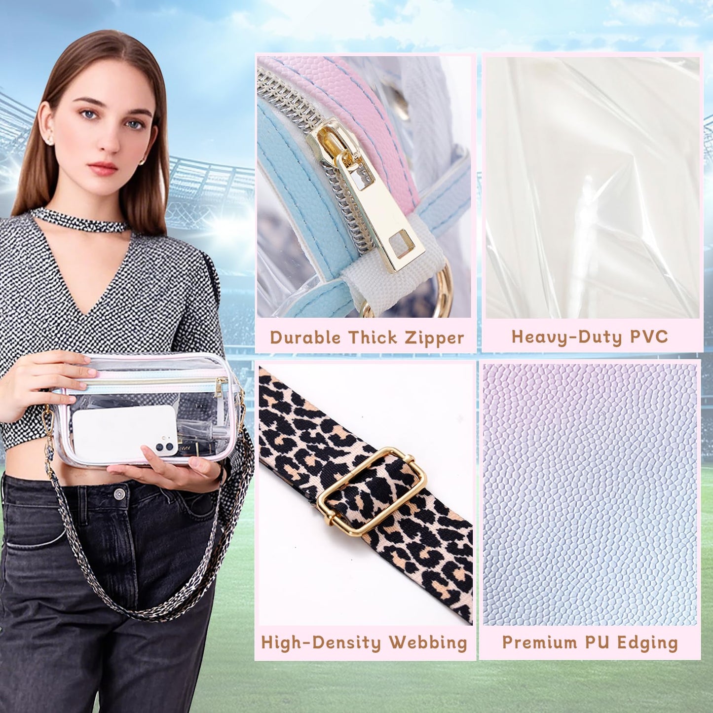 HANXIUCAO Clear Small Crossbody Bag for Women Fashionable TPU+PU