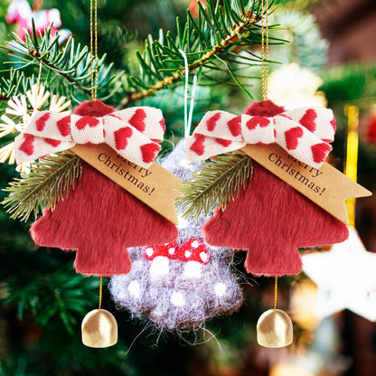 DILAGG Christmas Decorations Fuzzy Tree Ornaments Plush Pendant Gold Bell Red