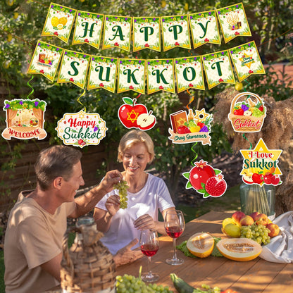 Sukkot Decorations Hanging Swirls Happy Sukkot Banner Ceiling Decor