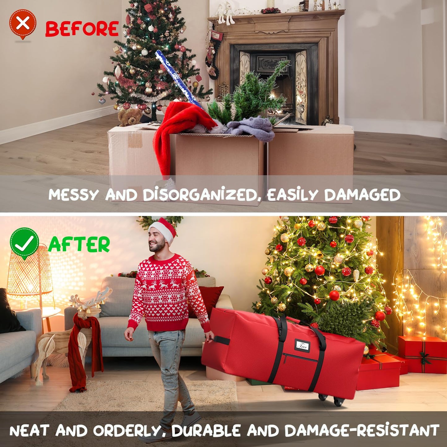 Mrrihand Christmas Tree Storage Bag Heavy-Duty 600D Oxford Red 7.5Ft