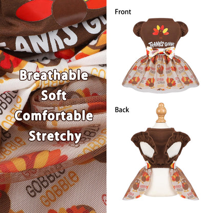 Sebaoyu Thanksgiving Dog Dress Brown Turkey Outfit Medium Size