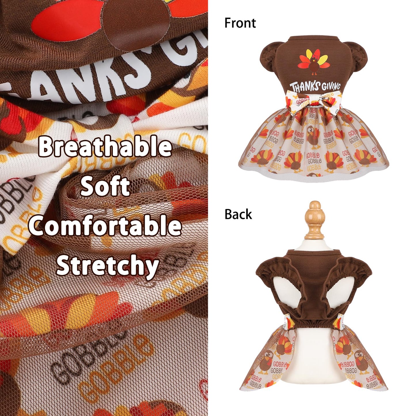 Sebaoyu Thanksgiving Dog Dress Brown Turkey Skirt Small Size