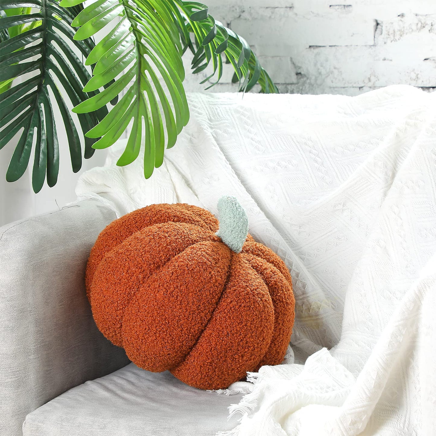 Queekay 2 Pc Pumpkin Plush Pillow 11x9.5in Brown Fall Thanksgiving Decor
