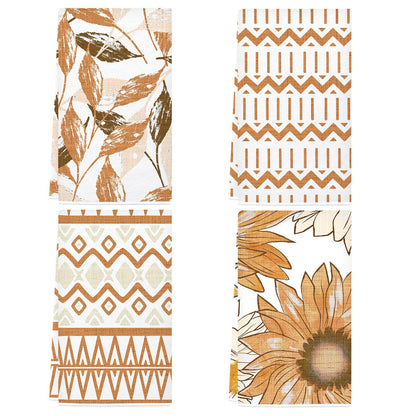 Lebsitey Orange Leaf Pattern Kitchen Towel Set of 4 24x16 Inch Polyester
