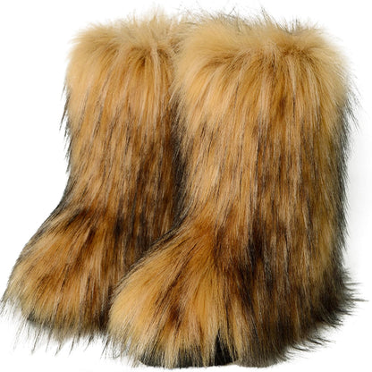 Valpeak Women's Snow Boots Knee High Flat Heel Faux Fur Natural Size 9