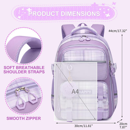KEBEIXUAN Backpack Set 3PCS School Lunch Box Pencil Case Pink 11.81x7.87x17.32