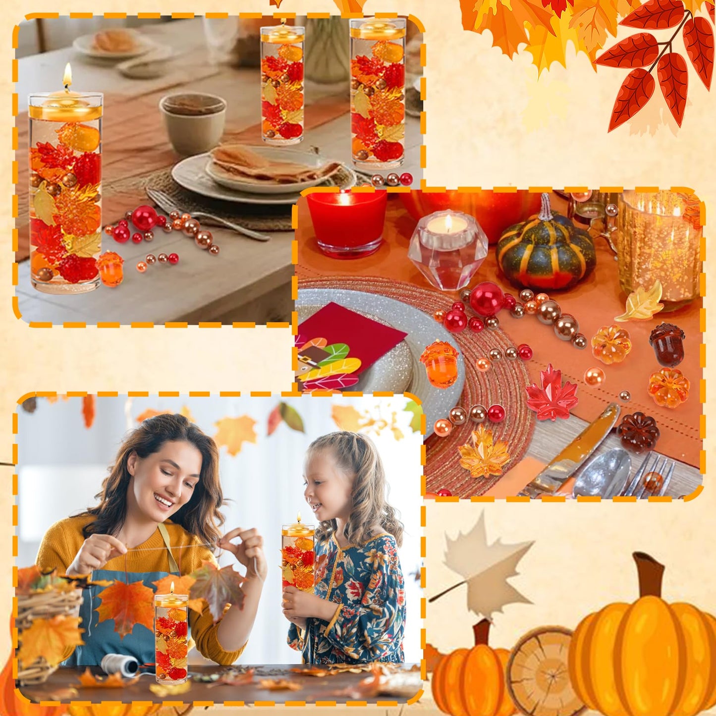 Chffcuh 130 PCS Thanksgiving Vase Fillers Fall Decor Acrylic Pumpkin Pearls