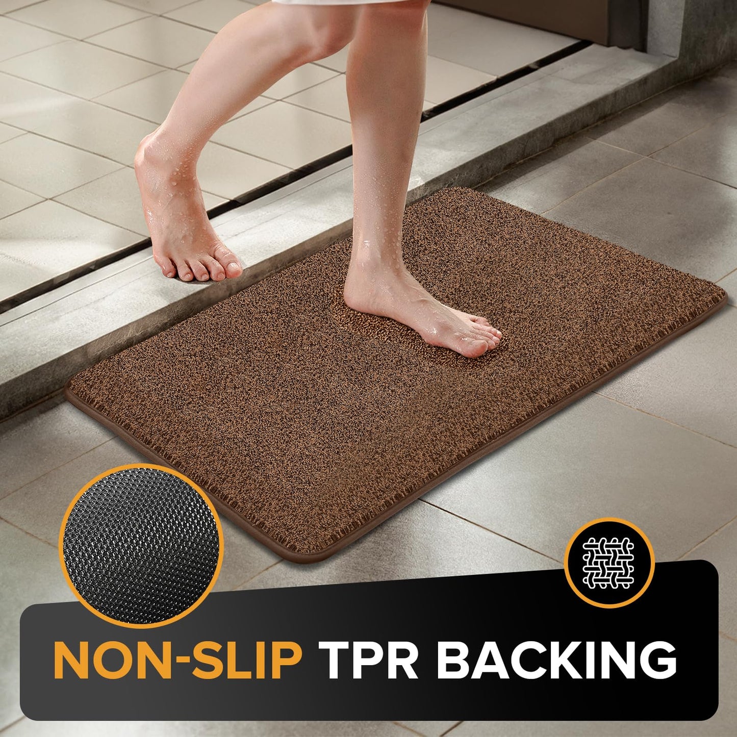 Mibao Front Door Mat Non-Slip Waterproof TPR Backing 31.5x47 Dark Brown