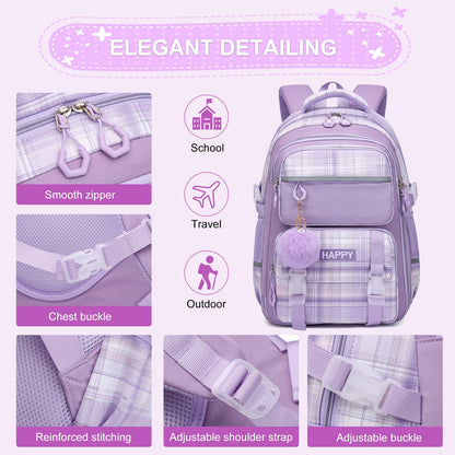 KEBEIXUAN Backpack Set 3PCS School Lunch Box Pencil Case Pink 11.81x7.87x17.32