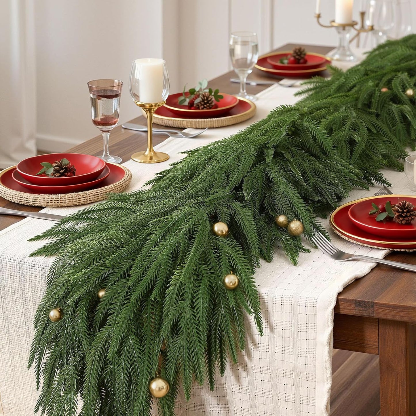 GDENZL 5FT Artificial Norfolk Pine Garland Green Faux Xmas Decor Size 5FT