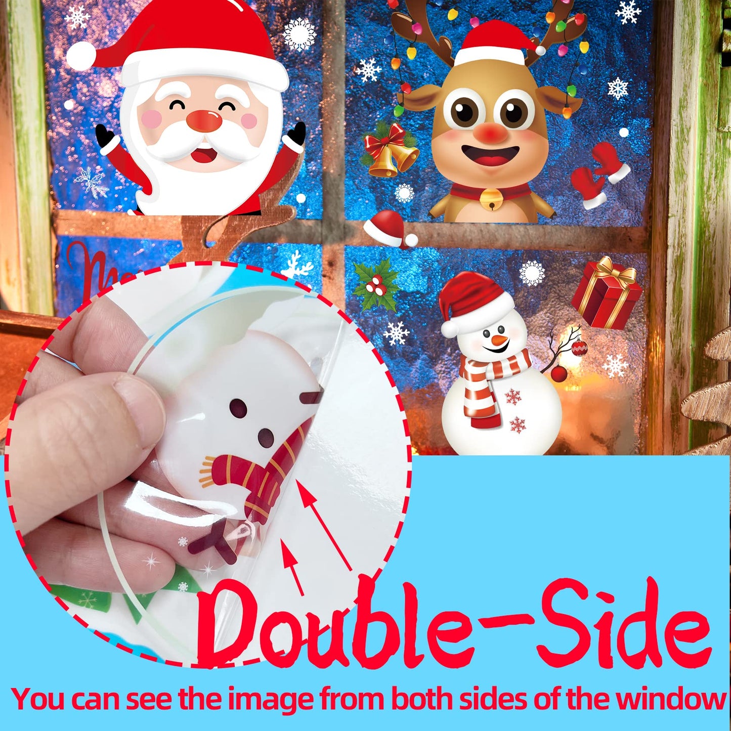 Joyful Start Christmas Window Clings Double Sided Snowflake Decals PVC