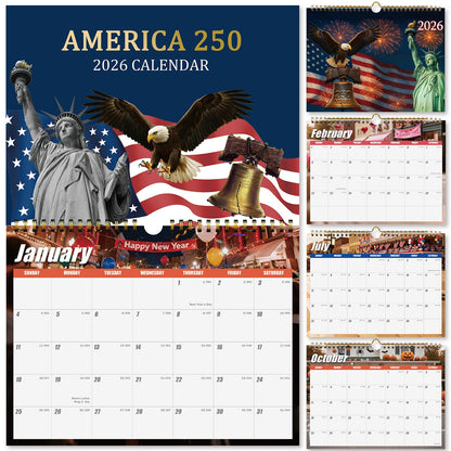 Zluiaza 250th Anniversary American Patriotic 2026 Spiral Wall Calendar Vintage