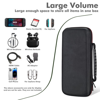 OSYROY Switch 2 Carrying Case 10 Game Slots Screen Protectors Hard Shell Black