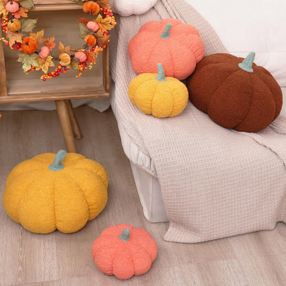 RoseCraft Pumpkin Throw Pillows 3Pc Brown 12/10/8in Fall Thanksgiving