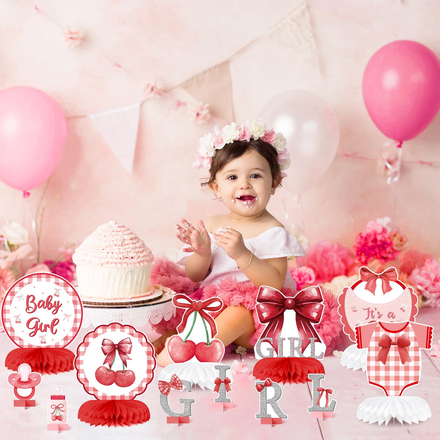 ArowlWesh Red Bow Baby Shower Honeycomb Centerpiece Table Decoration