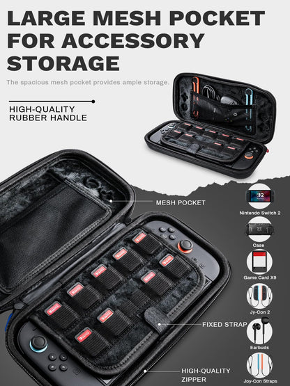 Generic Nintendo Switch 2 Carrying Case 2025 Hard Shell Black Nylon
