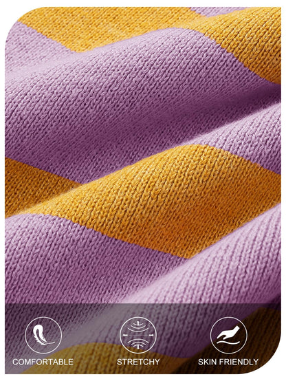 MEROKEETY Women's 2 Piece Sweater Set Striped Long Sleeve Shorts Purple Size S