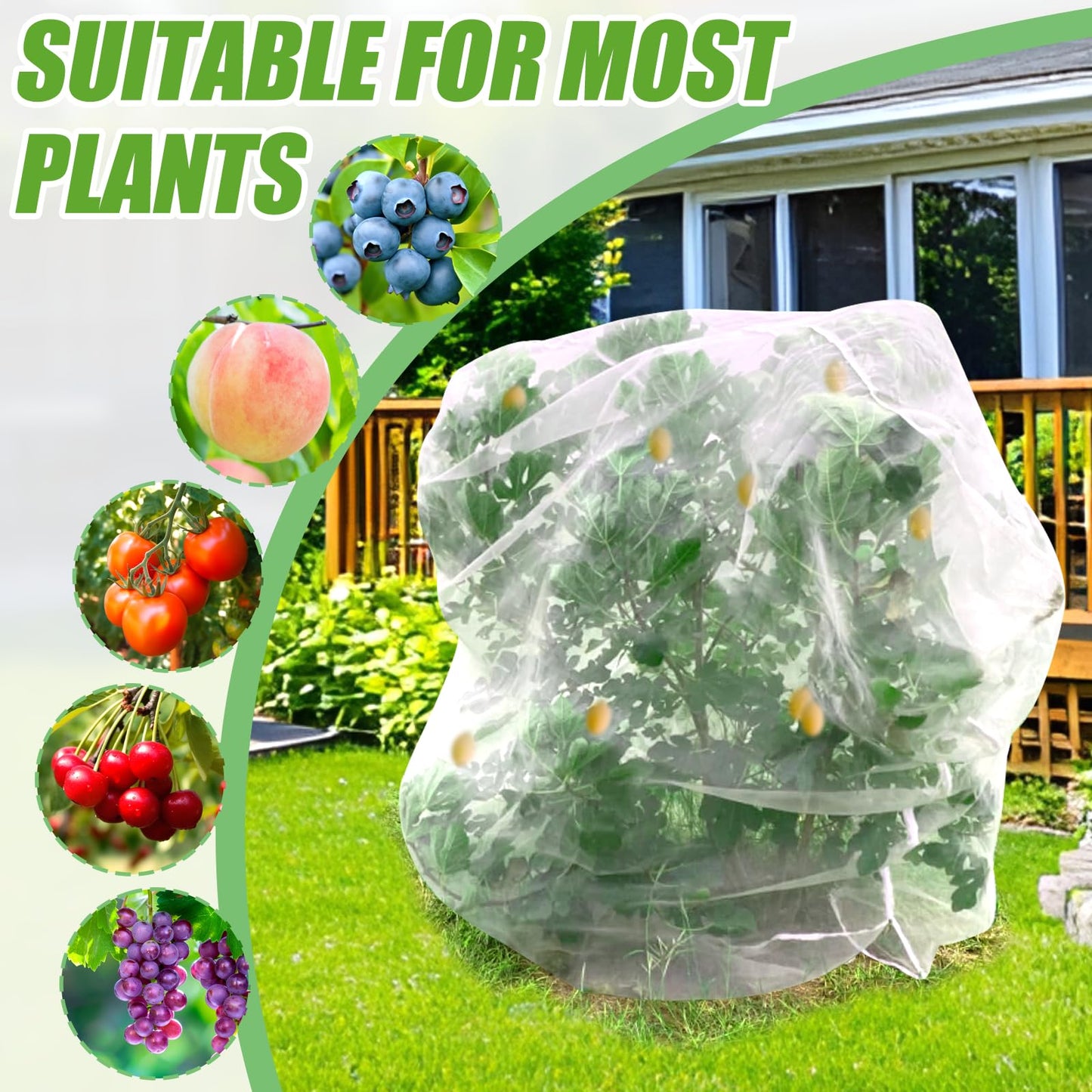 H.Romo Fruit Tree Netting 8x8ft Clear Garden Bird Pest Barrier 1 Pack