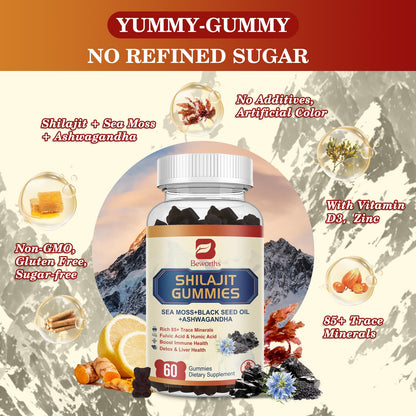 B BEWORTHS Shilajit Gummies with Ashwagandha & Herbs 60 Count