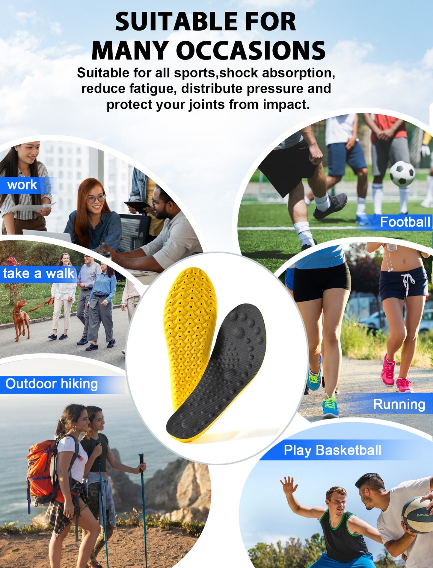MARRDO 4D Cloud Soles Shock Absorption Arch Support Insoles Men 10-11 Women 11.5