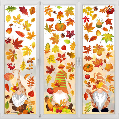 Pedel Fall Gnome Window Clings 93Pcs Thanksgiving Autumn Leaves Decals
