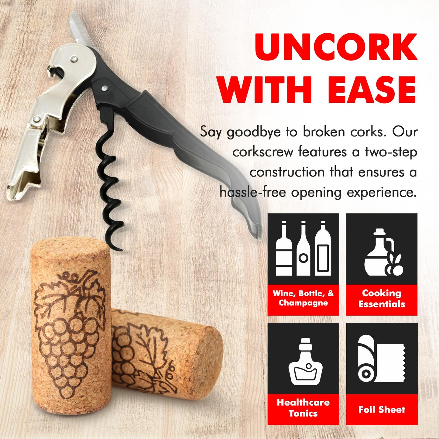Chef Craft Select Waiters Corkscrew Foil Cutter Bottle Opener 5in Black