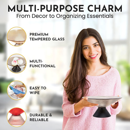 SPRINGBOW 10" Gray Tempered Glass Fruit Bowl Ripple Pedestal