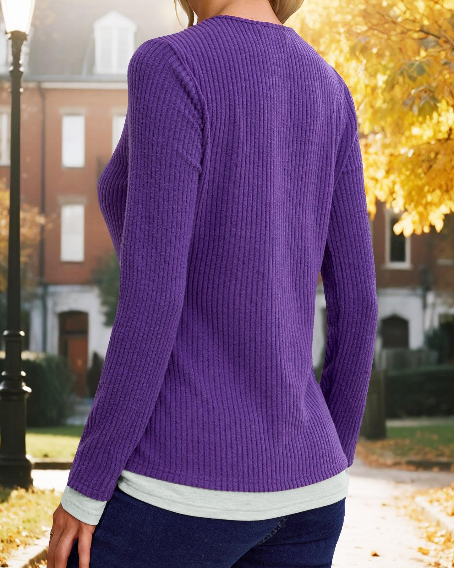 Gardenwed Women's Long Sleeve Sweater Tunic Loose Fit Purple Size S