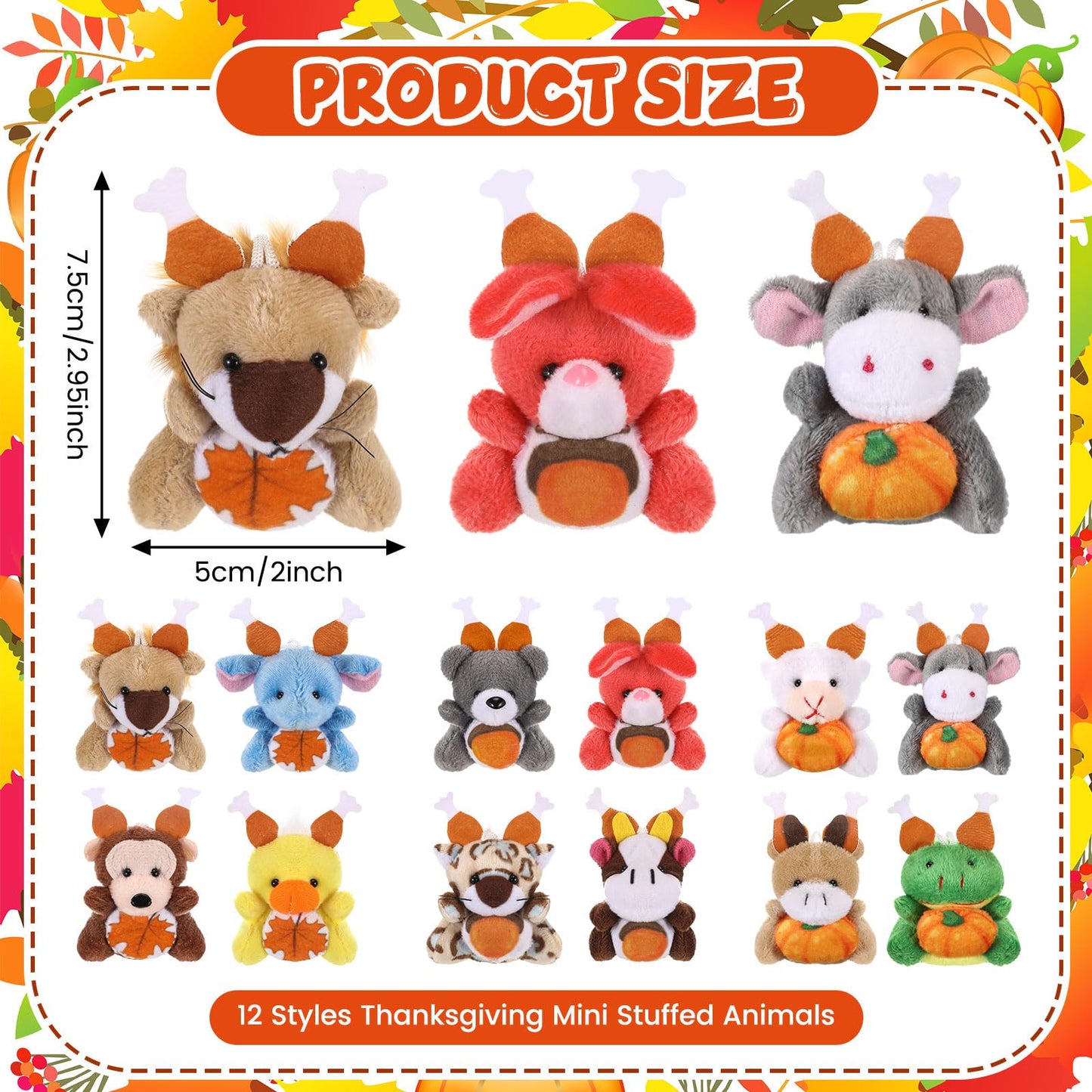 Blueweenly Thanksgiving Mini Plush Toys Pumpkin Maple 12 Pcs 2.76-3.15in