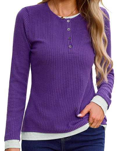 Gardenwed Women's Long Sleeve Sweater Tunic Loose Fit Purple Size S