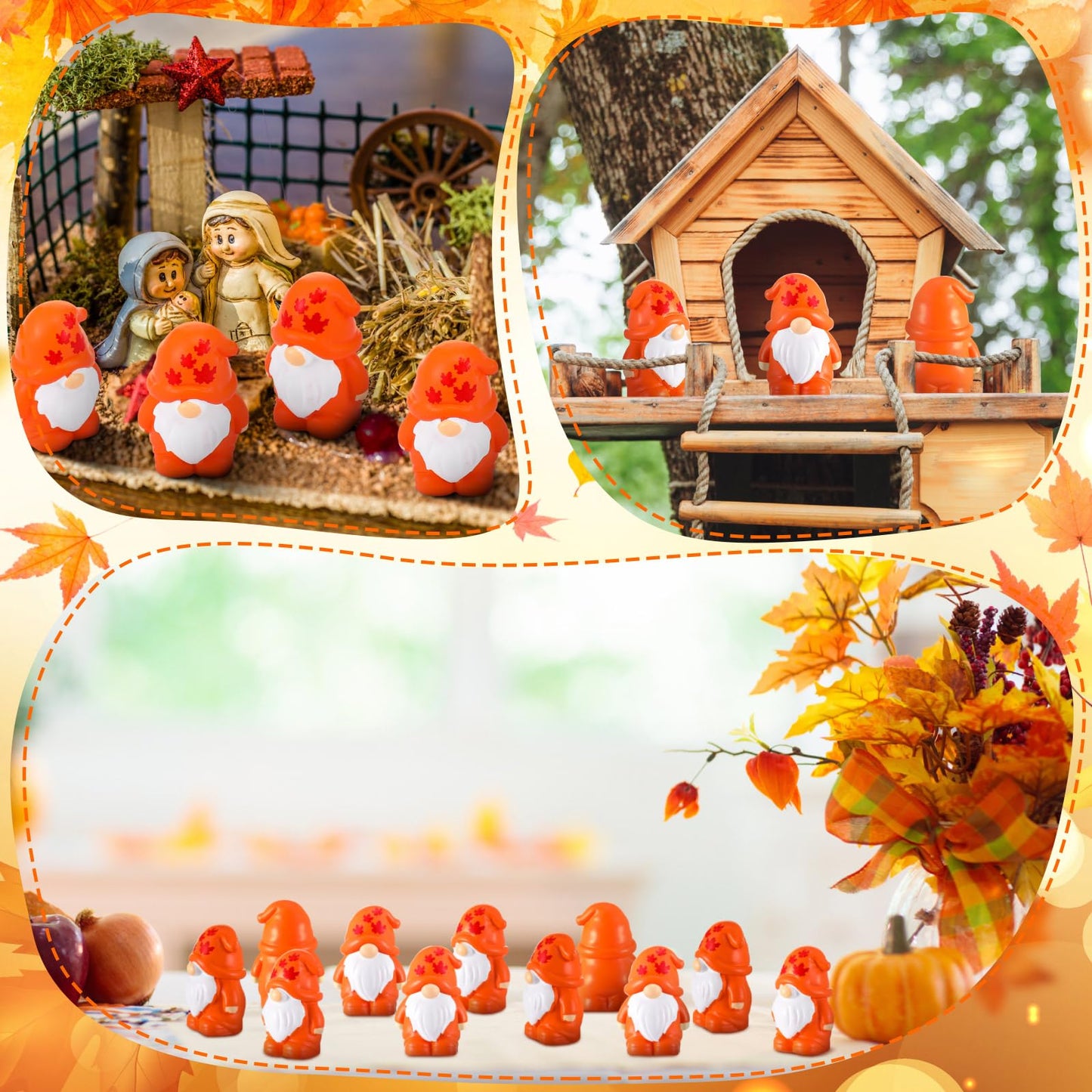 Yaomiao 50 Pcs Fall Thanksgiving Mini Resin Gnomes Orange Table Decor